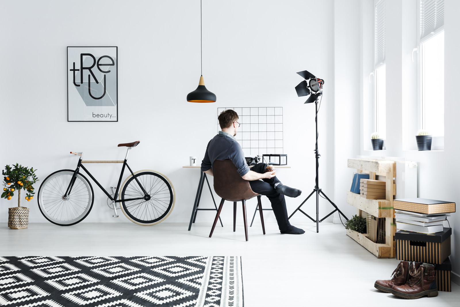 White apartment with desk White apartment with desk